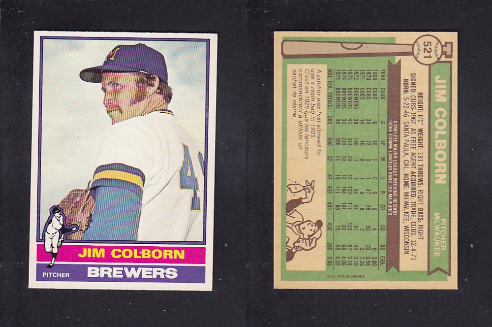 1976 O-PEE-CHEE BASEBALL CARD #521 J. COLBORN photo