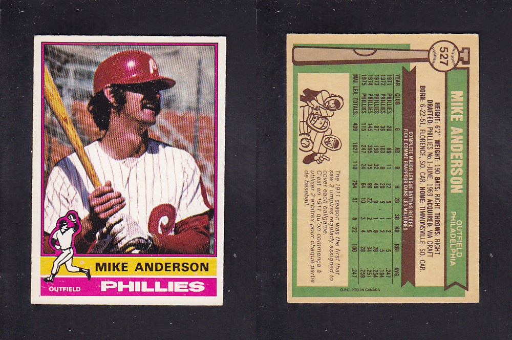 1976 O-PEE-CHEE BASEBALL CARD #527 M. ANDERSON photo