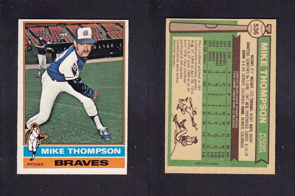 1976 O-PEE-CHEE BASEBALL CARD #536 M. THOMPSON photo 1976 O-PEE-CHEE BASEBALL CARD #536 M. THOMPSON photo