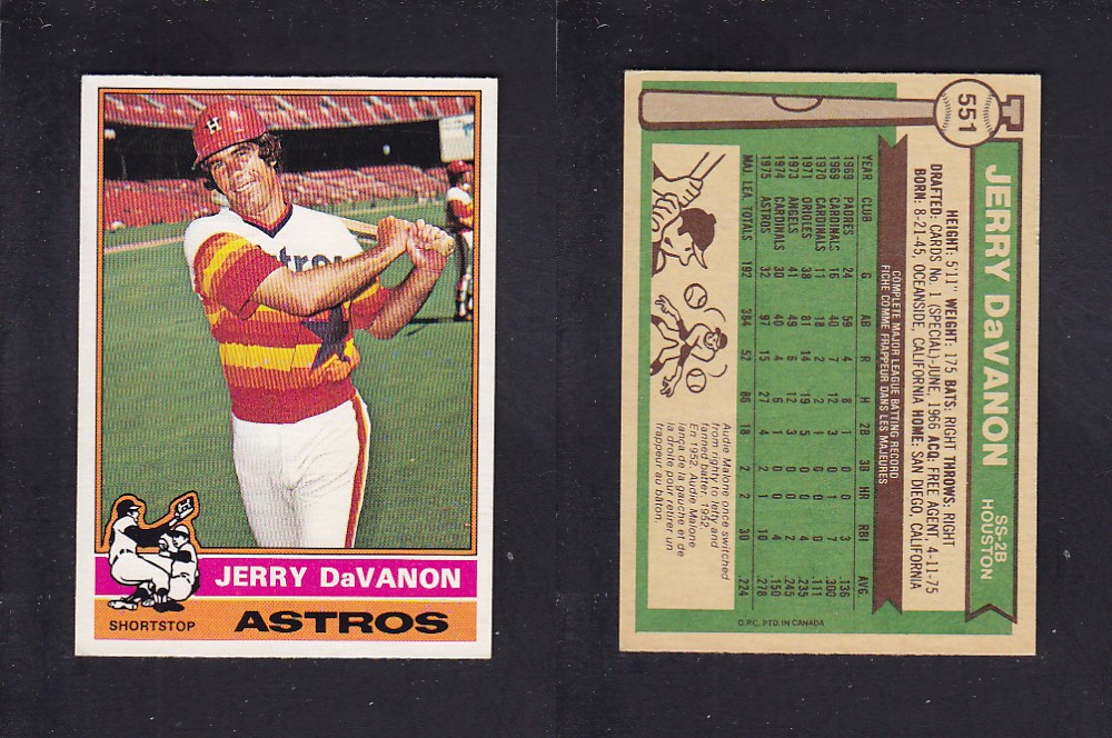 1976 O-PEE-CHEE BASEBALL CARD #551 J. DaVANON photo 1976 O-PEE-CHEE BASEBALL CARD #551 J. DaVANON photo