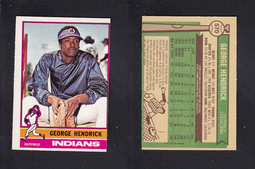 1976 O-PEE-CHEE BASEBALL CARD #570 G. HENDRICK photo