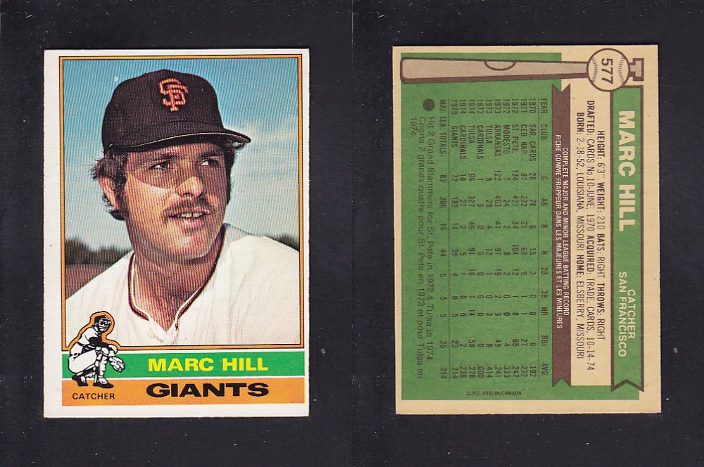 1976 O-PEE-CHEE BASEBALL CARD #577 M. HILL photo 1976 O-PEE-CHEE BASEBALL CARD #577 M. HILL photo