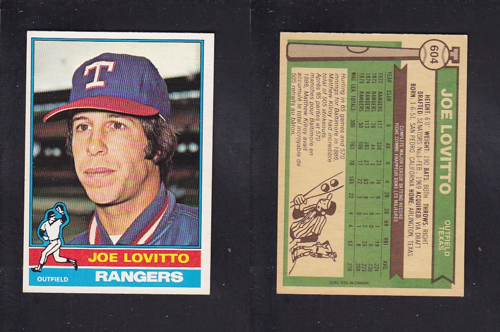 1976 O-PEE-CHEE BASEBALL CARD #604 J. LOVITTO photo