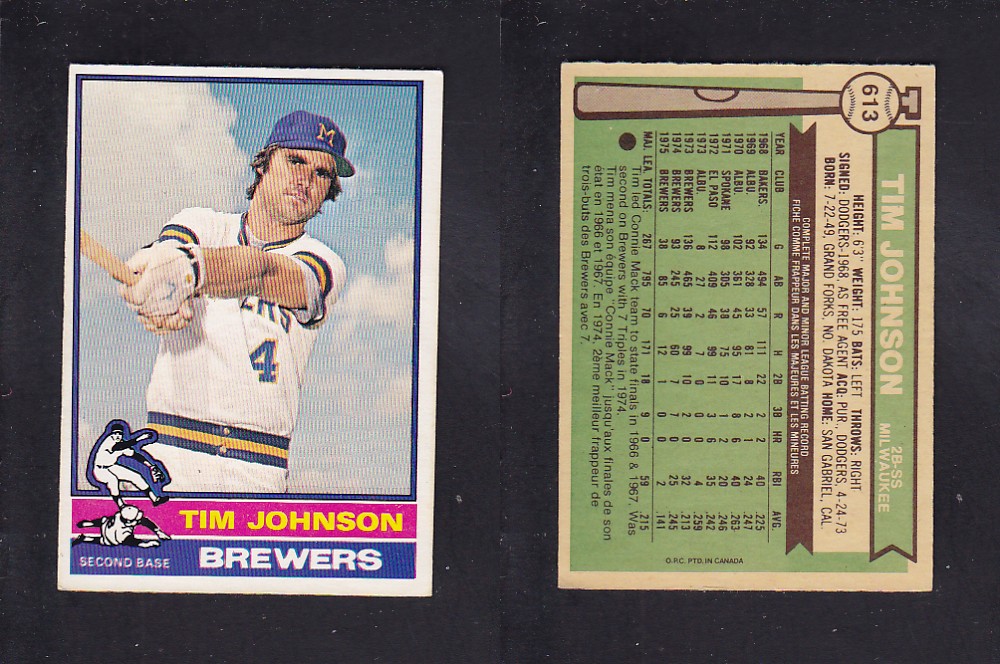 1976 O-PEE-CHEE BASEBALL CARD #613 T. JOHNSON photo 1976 O-PEE-CHEE BASEBALL CARD #613 T. JOHNSON photo