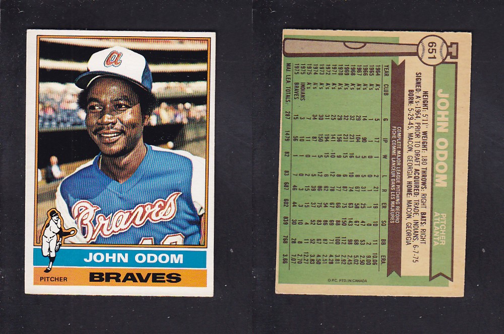 1976 O-PEE-CHEE BASEBALL CARD #651 J. ODOM photo 1976 O-PEE-CHEE BASEBALL CARD #651 J. ODOM photo