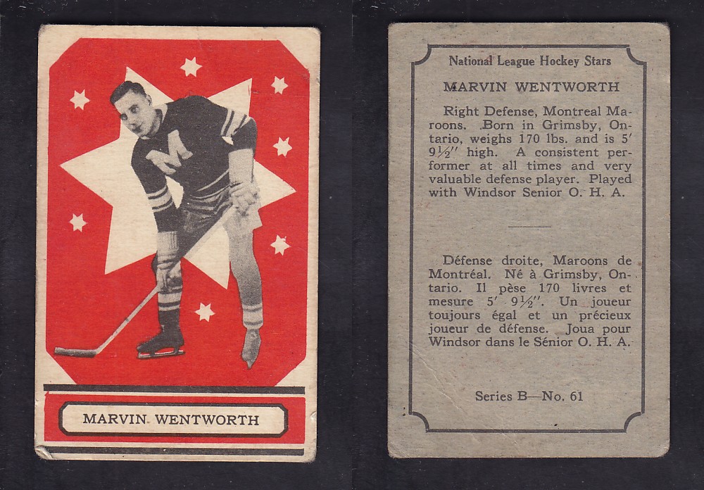 1933-34 O-PEE-CHEE HOCKEY CARD SER. A #61 M. WENTWORTH photo 1933-34 O-PEE-CHEE HOCKEY CARD SER. A #61 M. WENTWORTH photo