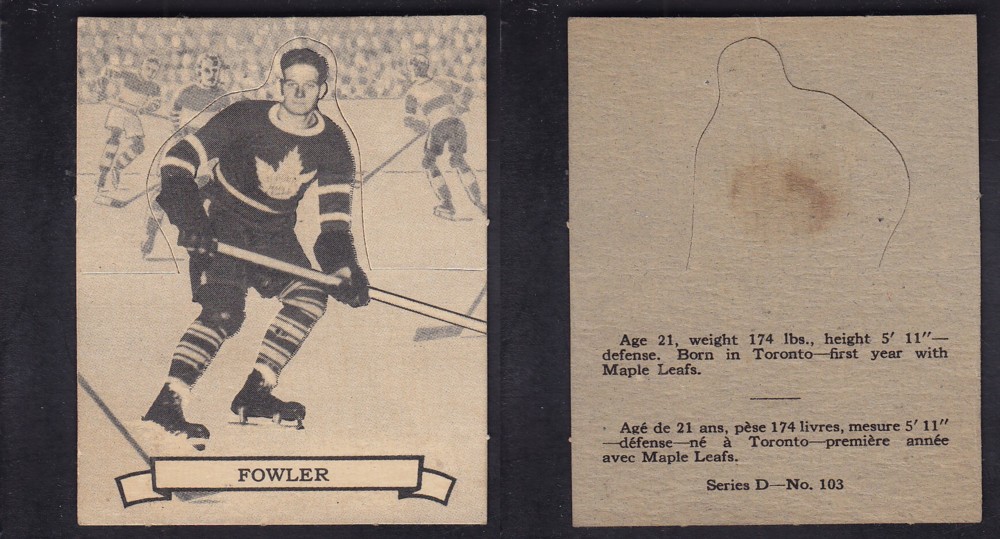 1936-37 O-PEE-CHEE HOCKEY CARD SER. D #103 J. FOWLER photo 1936-37 O-PEE-CHEE HOCKEY CARD SER. D #103 J. FOWLER photo