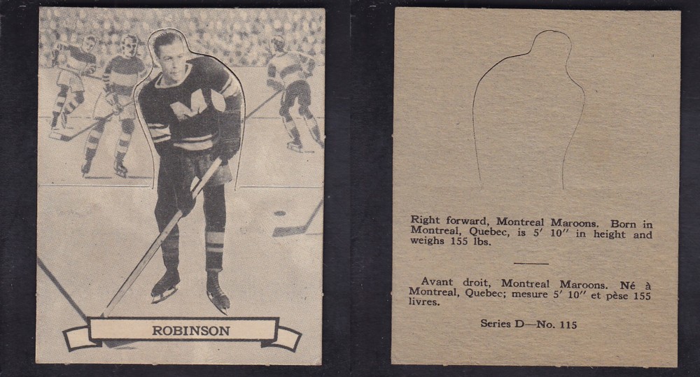 1936-37 O-PEE-CHEE HOCKEY CARD SER. D #115 E. ROBINSON photo 1936-37 O-PEE-CHEE HOCKEY CARD SER. D #115 E. ROBINSON photo