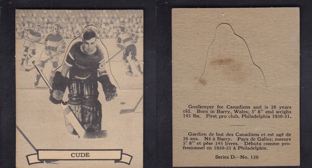1936-37 O-PEE-CHEE HOCKEY CARD SER. D #120 W. CUDE photo 1936-37 O-PEE-CHEE HOCKEY CARD SER. D #120 W. CUDE photo