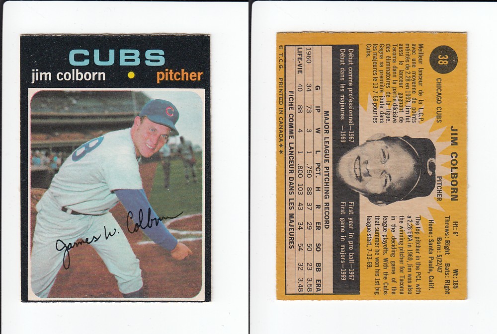 1971 O-PEE-CHEE BASEBALL CARD #38 J. COLBORN photo 1971 O-PEE-CHEE BASEBALL CARD #38 J. COLBORN photo