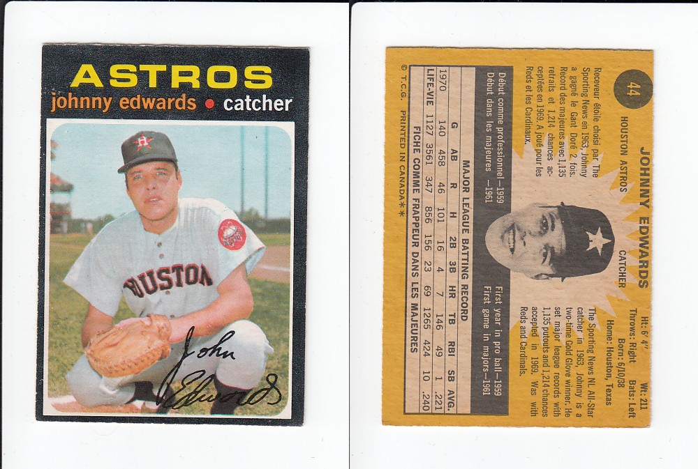 1971 O-PEE-CHEE BASEBALL CARD #44 J. EDWARDS photo 1971 O-PEE-CHEE BASEBALL CARD #44 J. EDWARDS photo