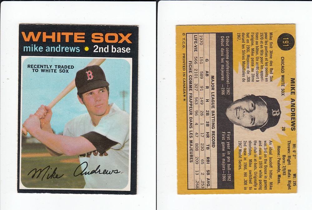 1971 O-PEE-CHEE BASEBALL CARD #191 M. ANDREWS photo 1971 O-PEE-CHEE BASEBALL CARD #191 M. ANDREWS photo
