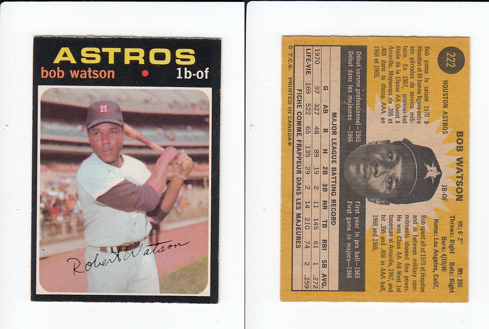 1971 O-PEE-CHEE BASEBALL CARD #222 B. WATSON photo 1971 O-PEE-CHEE BASEBALL CARD #222 B. WATSON photo