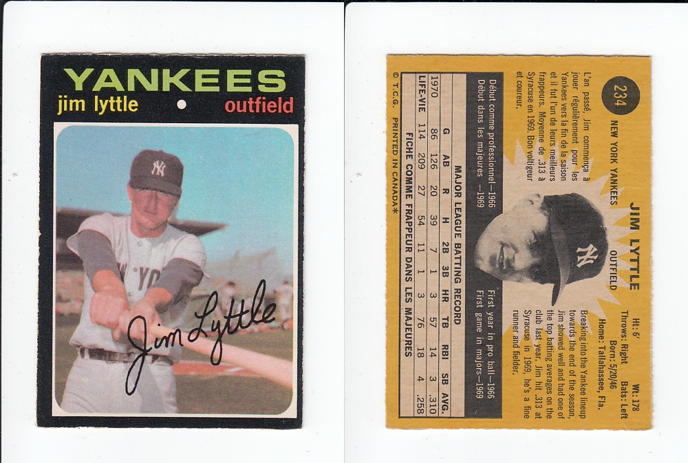 1971 O-PEE-CHEE BASEBALL CARD #234 J. LYTTLE photo 1971 O-PEE-CHEE BASEBALL CARD #234 J. LYTTLE photo