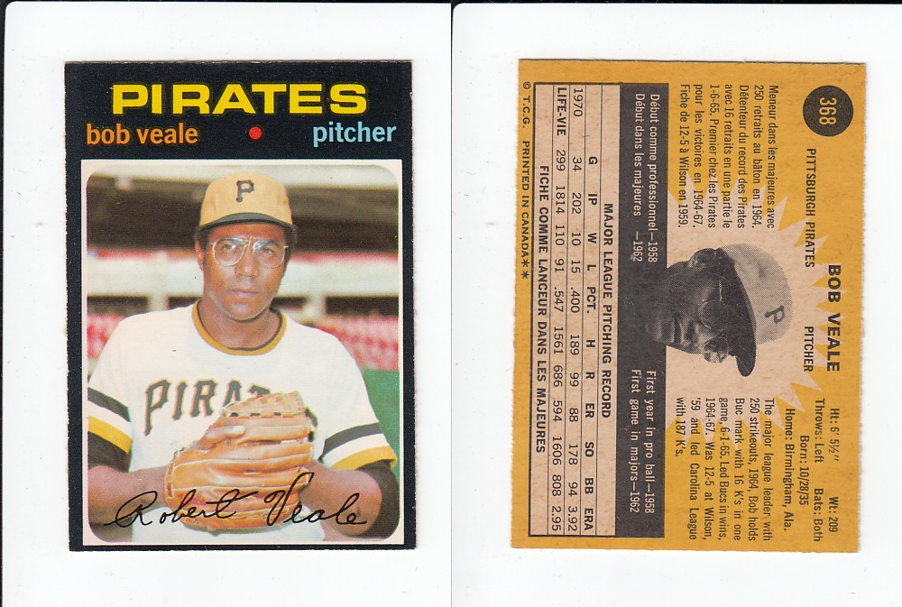 1971 O-PEE-CHEE BASEBALL CARD #368 B. VEALE photo 1971 O-PEE-CHEE BASEBALL CARD #368 B. VEALE photo