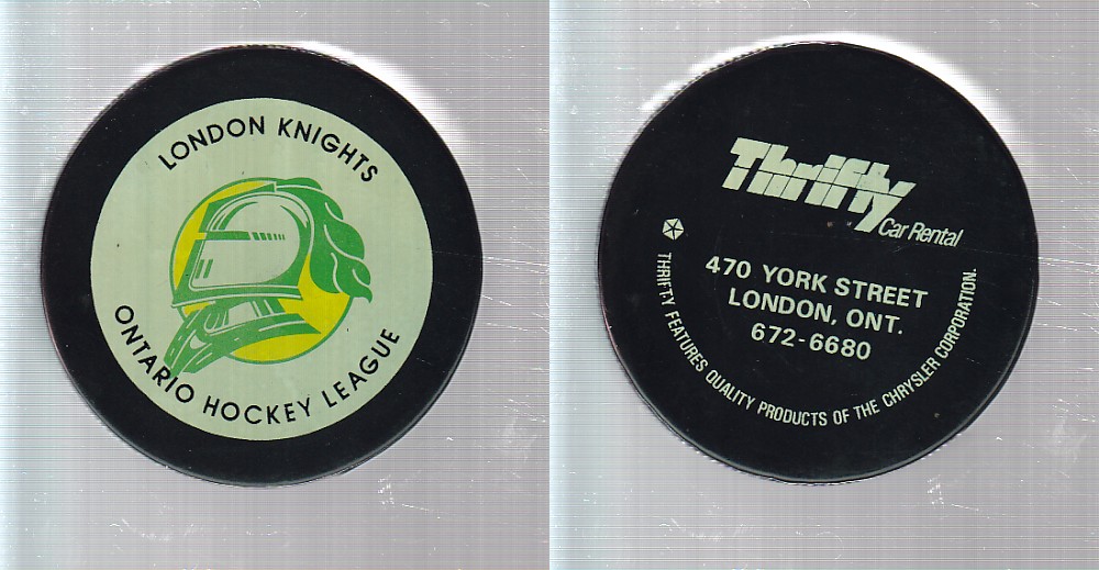 1991-2001 IN GLAS CO LONDON KNIGNTS AD REVERSE PUCK photo 1991-2001 IN GLAS CO LONDON KNIGNTS AD REVERSE PUCK photo