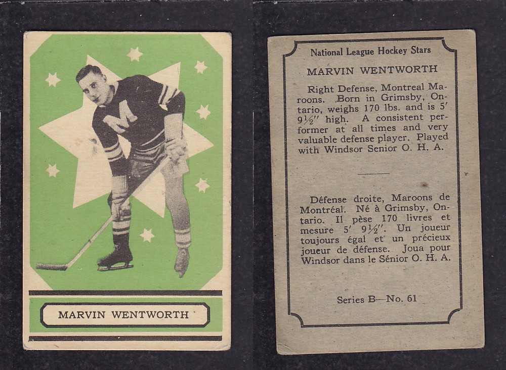 1933-34 O-PEE-CHEE HOCKEY CARD #61 M. WENTWORTH photo 1933-34 O-PEE-CHEE HOCKEY CARD #61 M. WENTWORTH photo