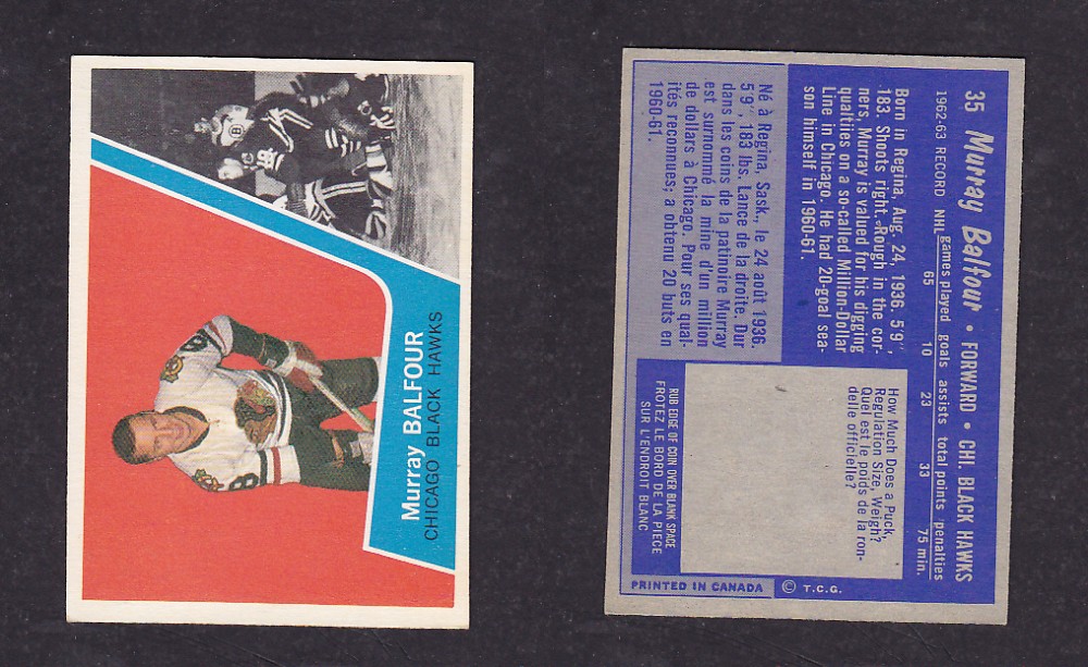 1963-64 TOPPS HOCKEY CARDS #35 M. BALFOUR photo 1963-64 TOPPS HOCKEY CARDS #35 M. BALFOUR photo