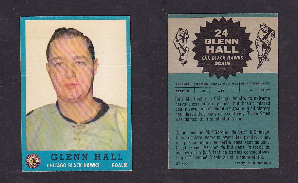1962-63 TOPPS HOCKEY CARD #24 G. HALL photo 1962-63 TOPPS HOCKEY CARD #24 G. HALL photo