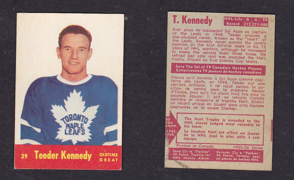 1955-56 PACK HURTS HOCKEY CARD #29 T. KENNEDY photo 1955-56 PACK HURTS HOCKEY CARD #29 T. KENNEDY photo