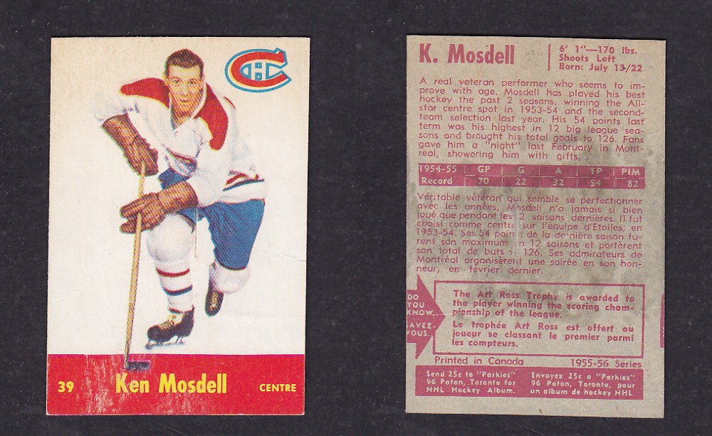 1955-56 PACK HURTS HOCKEY CARD #39 K. MOSDELL photo 1955-56 PACK HURTS HOCKEY CARD #39 K. MOSDELL photo