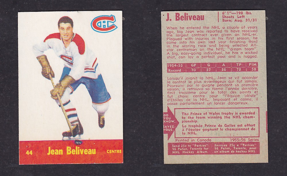 1955-56 PACK HURTS HOCKEY CARD #44 J. BELIVEAU photo 1955-56 PACK HURTS HOCKEY CARD #44 J. BELIVEAU photo