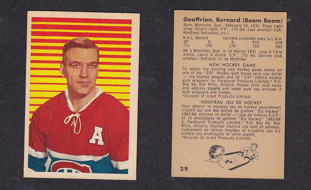 1963-64 PARKHURST HOCKEY CARD #29 B. GEOFFRION photo 1963-64 PARKHURST HOCKEY CARD #29 B. GEOFFRION photo