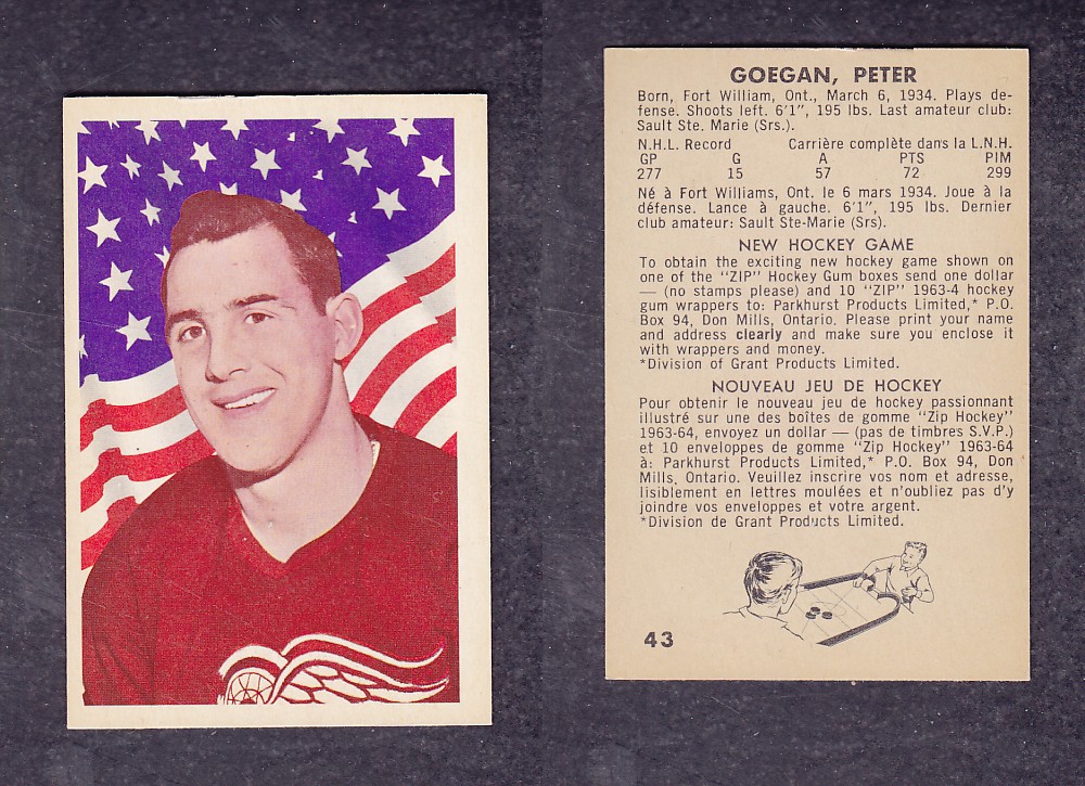 1963-64 PARKHURST HOCKEY CARD #43 P. GOEGAN photo 1963-64 PARKHURST HOCKEY CARD #43 P. GOEGAN photo