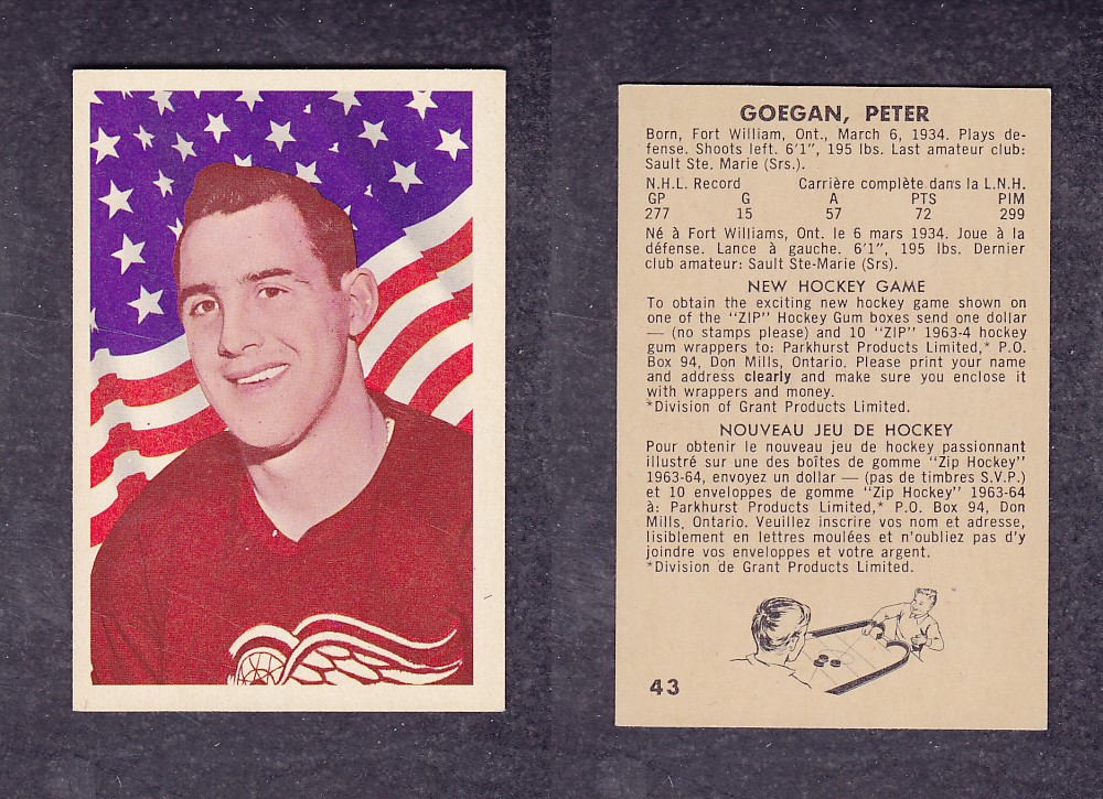 1963-64 PARKHURST HOCKEY CARD #43 P. GOEGAN photo 1963-64 PARKHURST HOCKEY CARD #43 P. GOEGAN photo