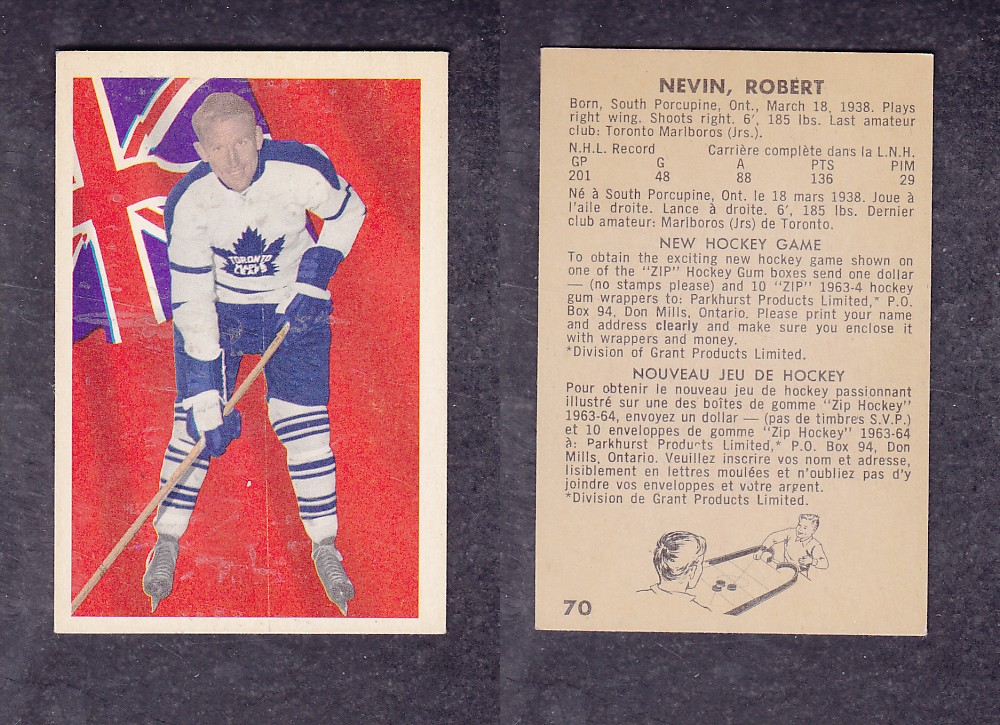 1963-64 PARKHURST HOCKEY CARD #70 R. NEVIN photo 1963-64 PARKHURST HOCKEY CARD #70 R. NEVIN photo