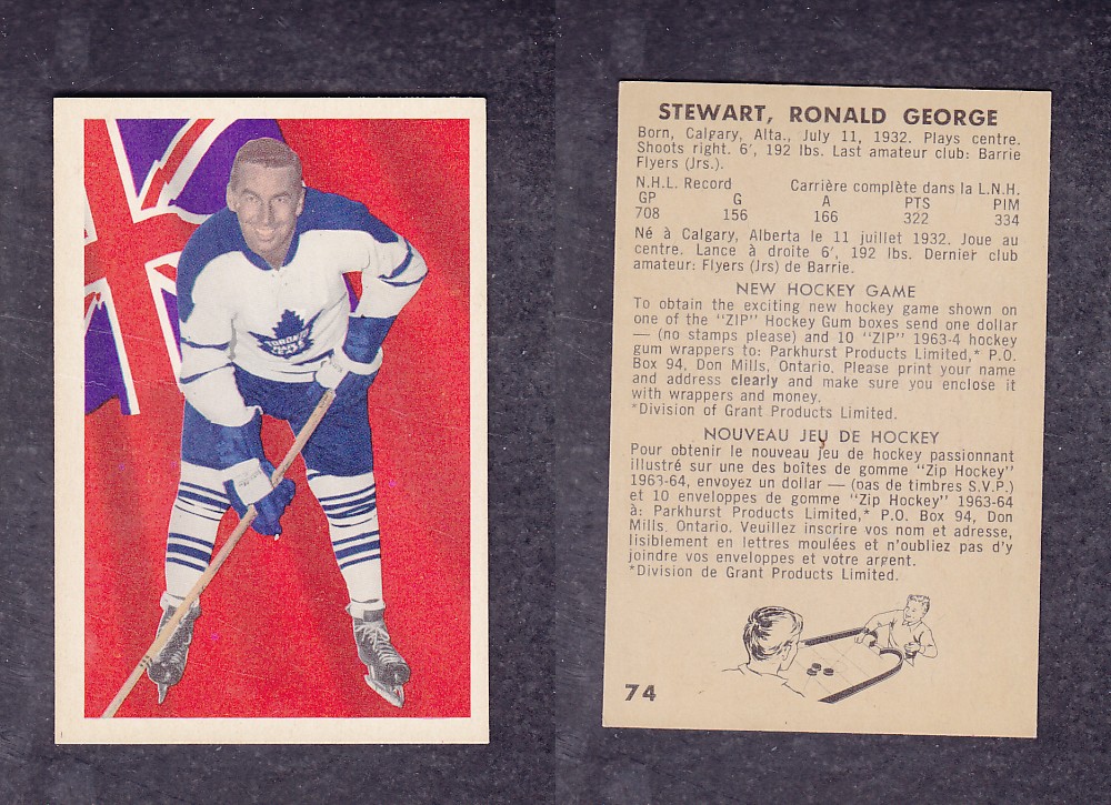 1963-64 PARKHURST HOCKEY CARD #74 R. STEWART photo 1963-64 PARKHURST HOCKEY CARD #74 R. STEWART photo