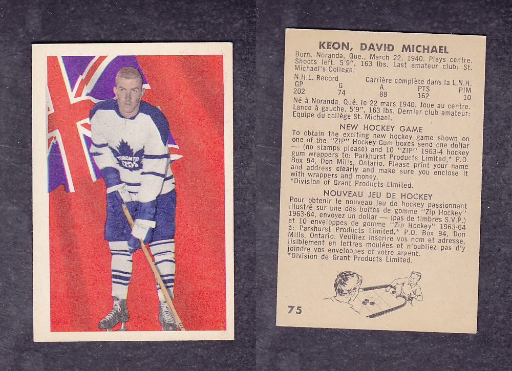 1963-64 PARKHURST HOCKEY CARD #75 D. KEON photo 1963-64 PARKHURST HOCKEY CARD #75 D. KEON photo