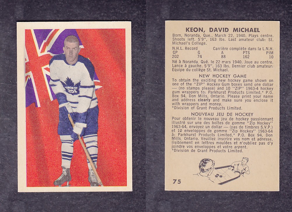 1963-64 PARKHURST HOCKEY CARD #75 D. KEON photo 1963-64 PARKHURST HOCKEY CARD #75 D. KEON photo