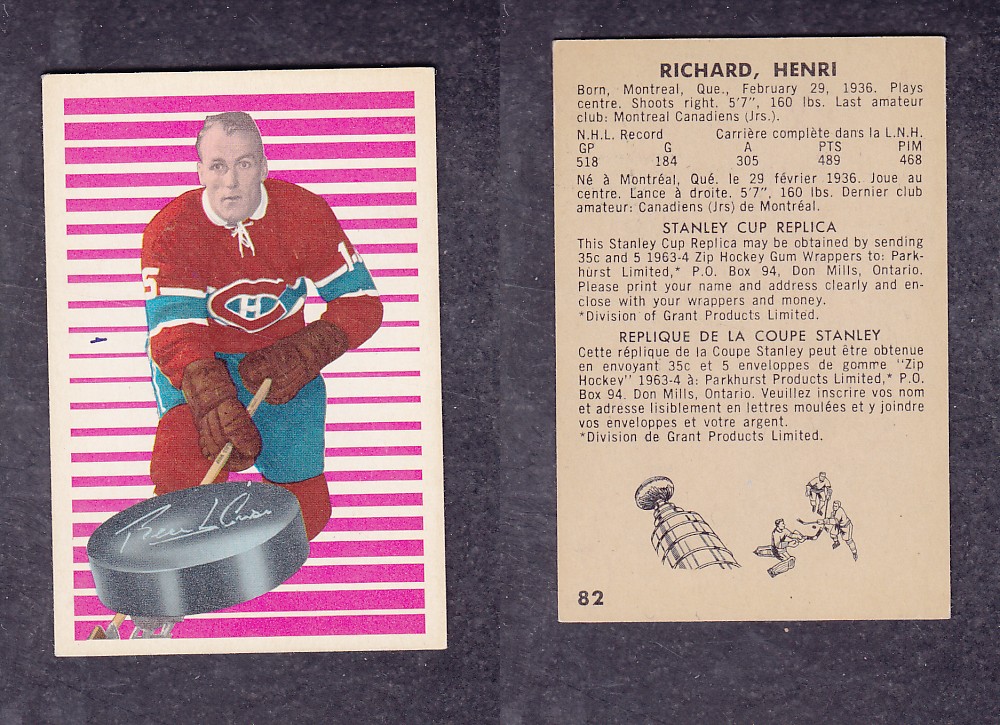 1963-64 PARKHURST HOCKEY CARD #82 H. RICHARD photo 1963-64 PARKHURST HOCKEY CARD #82 H. RICHARD photo