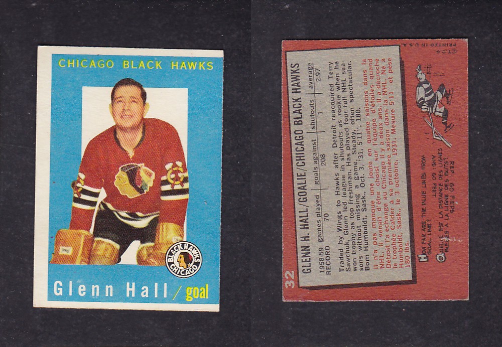 1959-60 TOPPS HOCKEY CARD #32 G. HALL photo 1959-60 TOPPS HOCKEY CARD #32 G. HALL photo