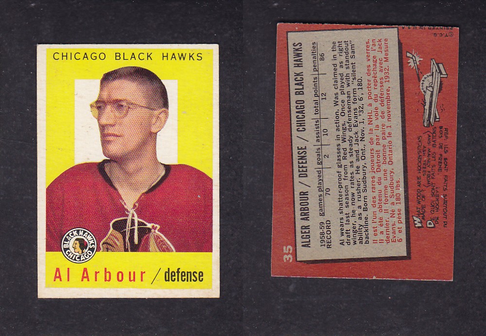 1959-60 TOPPS HOCKEY CARD #35 A. ARBOUR photo 1959-60 TOPPS HOCKEY CARD #35 A. ARBOUR photo