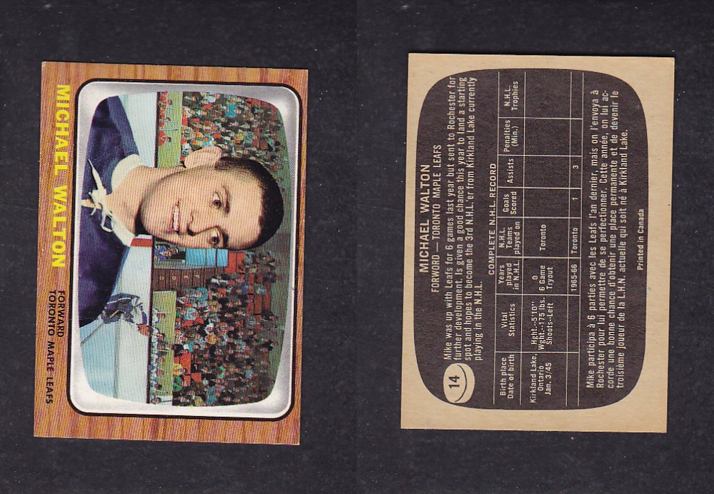 1966-67 TOPPS HOCKEY CARD #14 M. WALTON photo 1966-67 TOPPS HOCKEY CARD #14 M. WALTON photo