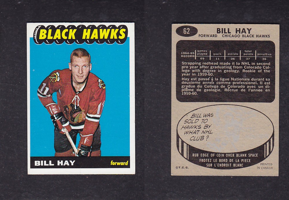 1965-66 TOPPS HOCKEY CARD #62 B. HAY photo 1965-66 TOPPS HOCKEY CARD #62 B. HAY photo