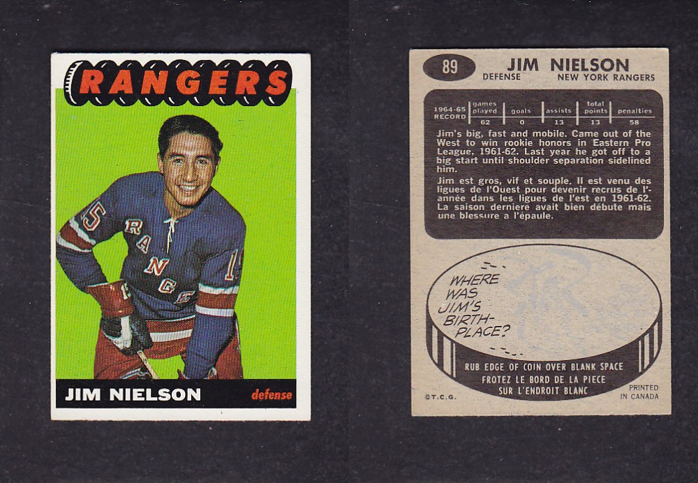 1965-66 TOPPS HOCKEY CARD #89 J. NIELSON photo 1965-66 TOPPS HOCKEY CARD #89 J. NIELSON photo