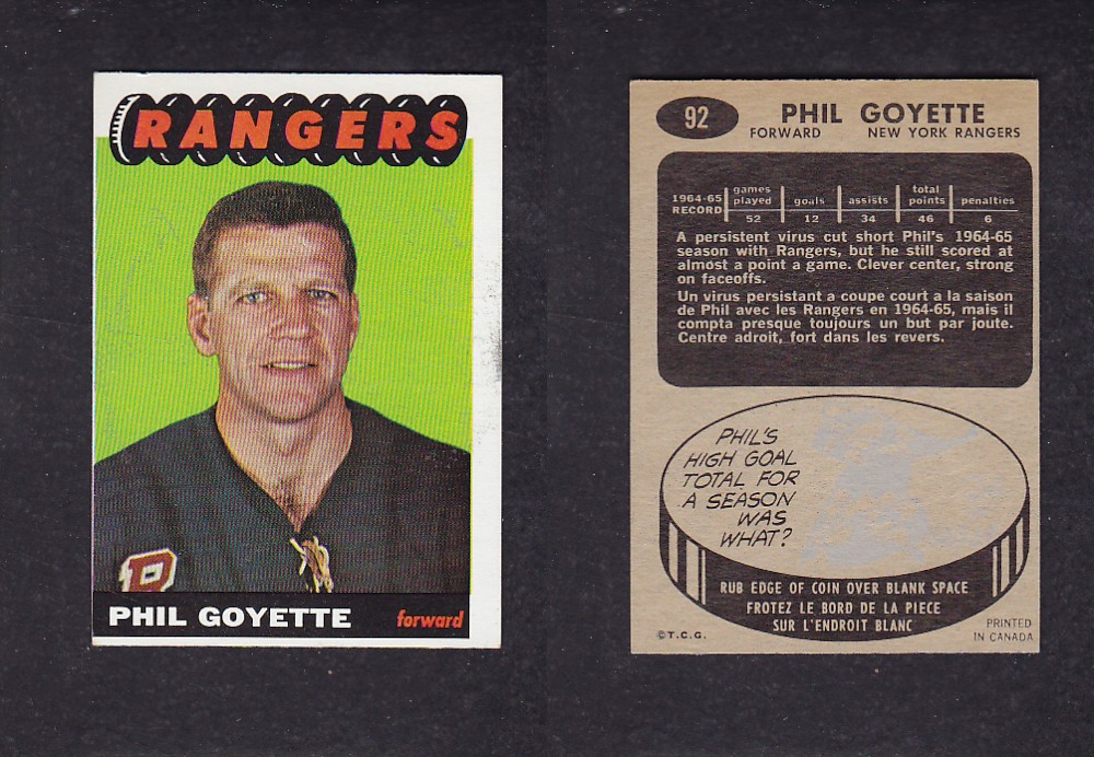 1965-66 TOPPS HOCKEY CARD #92 P. GOYETTE photo 1965-66 TOPPS HOCKEY CARD #92 P. GOYETTE photo