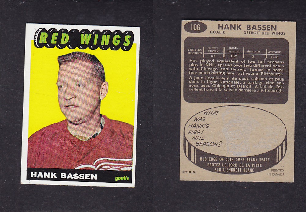 1965-66 TOPPS HOCKEY CARD #106 H. BASSEN photo 1965-66 TOPPS HOCKEY CARD #106 H. BASSEN photo