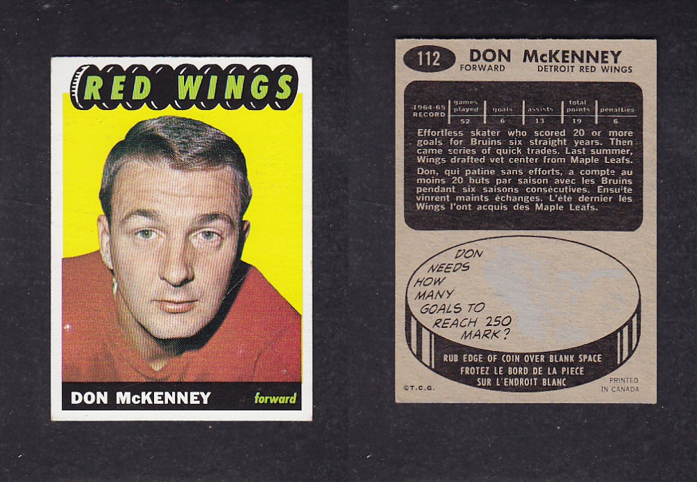 1965-66 TOPPS HOCKEY CARD #112 D. McKENNEY photo 1965-66 TOPPS HOCKEY CARD #112 D. McKENNEY photo