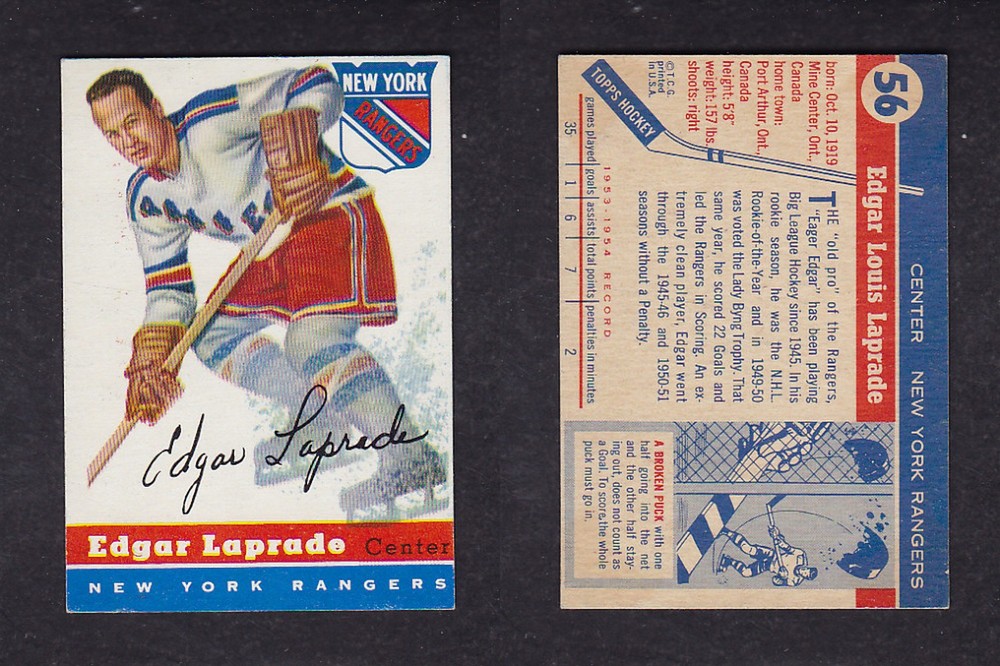 1954-55 TOPPS HOCLEY CARD #56 E. LAPRADE photo 1954-55 TOPPS HOCLEY CARD #56 E. LAPRADE photo