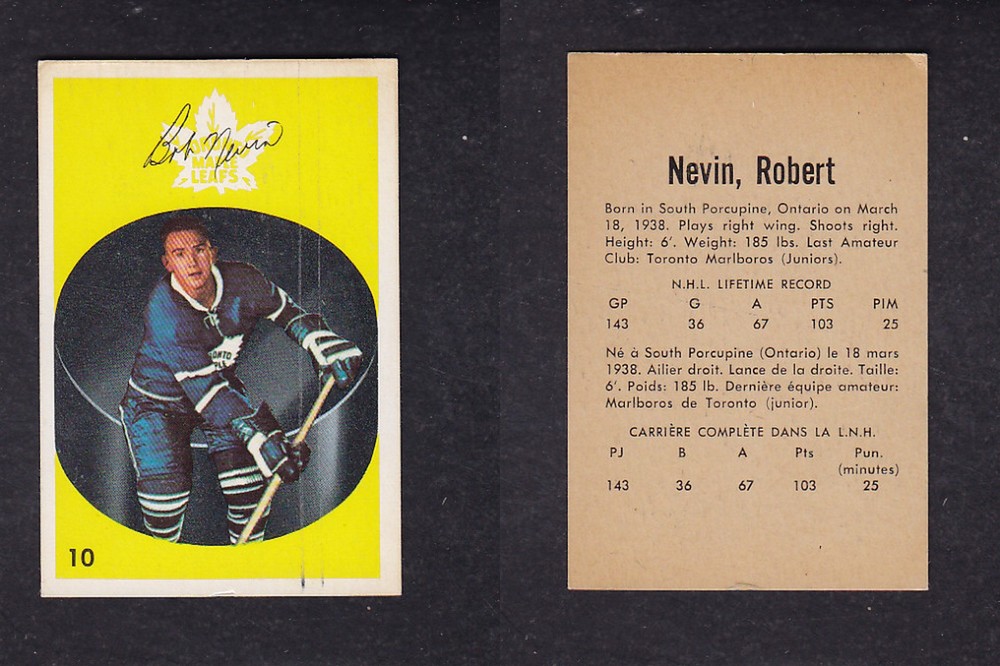 1962-63 PARKHURST HOCKEY CARD #10 R. NEVIN photo 1962-63 PARKHURST HOCKEY CARD #10 R. NEVIN photo