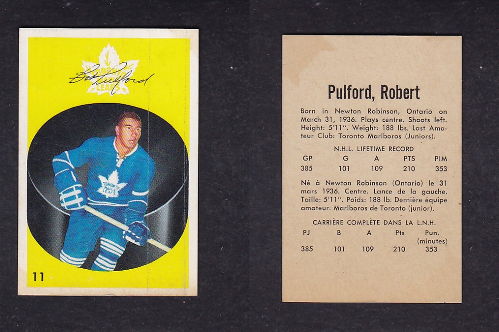 1962-63 PARKHURST HOCKEY CARD #11 R. PULFORD photo 1962-63 PARKHURST HOCKEY CARD #11 R. PULFORD photo