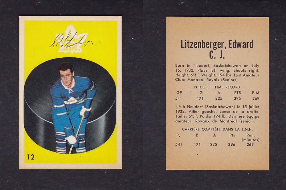 1962-63 PARKHURST HOCKEY CARD #12 E. LITZENBERGER photo 1962-63 PARKHURST HOCKEY CARD #12 E. LITZENBERGER photo