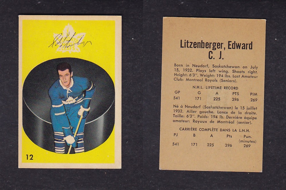 1962-63 PARKHURST HOCKEY CARD #12 E. LITZENBERGER photo 1962-63 PARKHURST HOCKEY CARD #12 E. LITZENBERGER photo