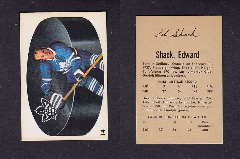 1962-63 PARKHURST HOCKEY CARD #14 E. SHACK photo 1962-63 PARKHURST HOCKEY CARD #14 E. SHACK photo