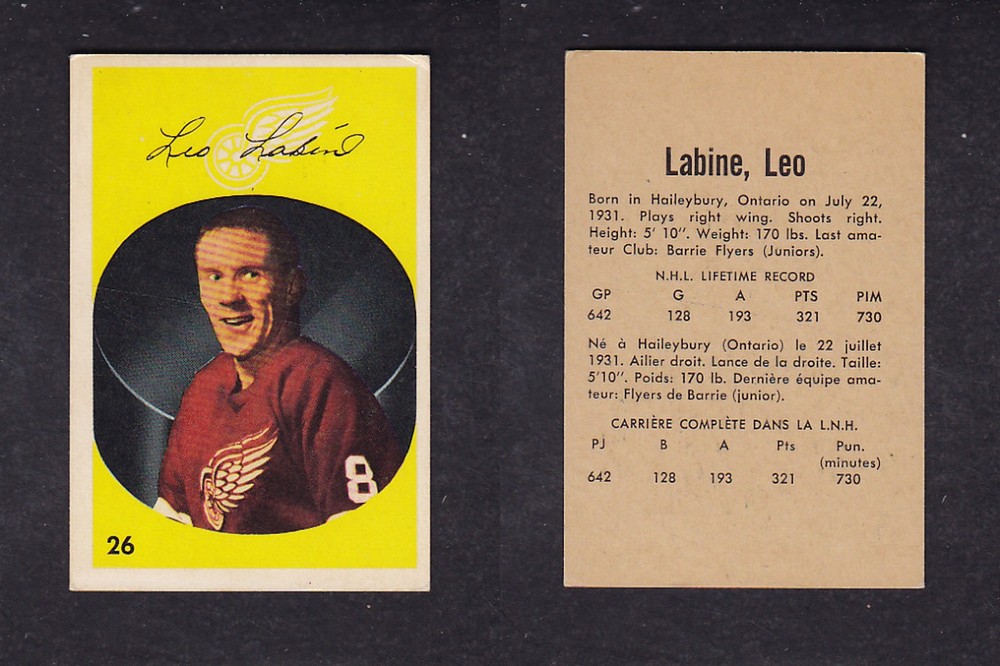 1962-63 PARKHURST HOCKEY CARD #26 L. LABINE photo 1962-63 PARKHURST HOCKEY CARD #26 L. LABINE photo