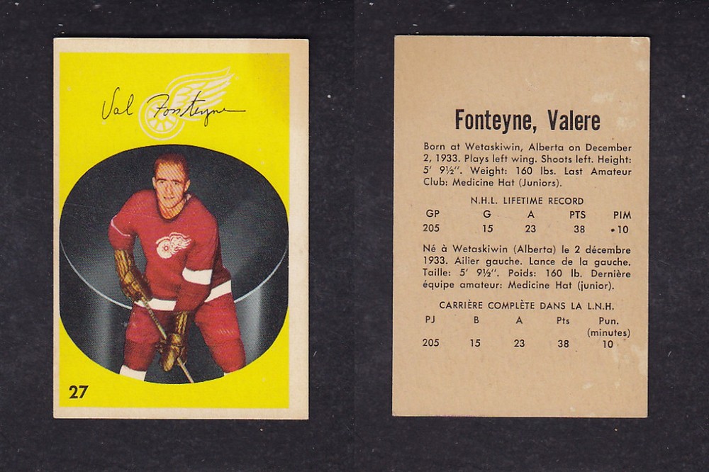 1962-63 PARKHURST HOCKEY CARD #27 V. FONTEYNE photo 1962-63 PARKHURST HOCKEY CARD #27 V. FONTEYNE photo